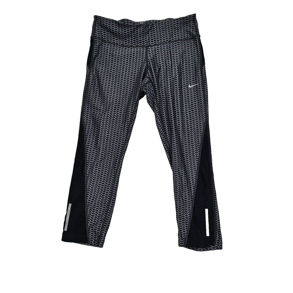 Nike Dri-Fit M‎ Printed Racer Running Crop Leggings Pocket 689024-010 Reflective